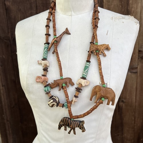 Two hand carved wooden necklaces African beaded Artisan Gift - Picture 2 of 7