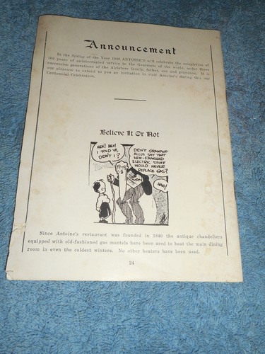 Souvenir of RESTAURANT ANTOINE New Orleans LA 1939 Historical Booklet 24 pages - Picture 12 of 12