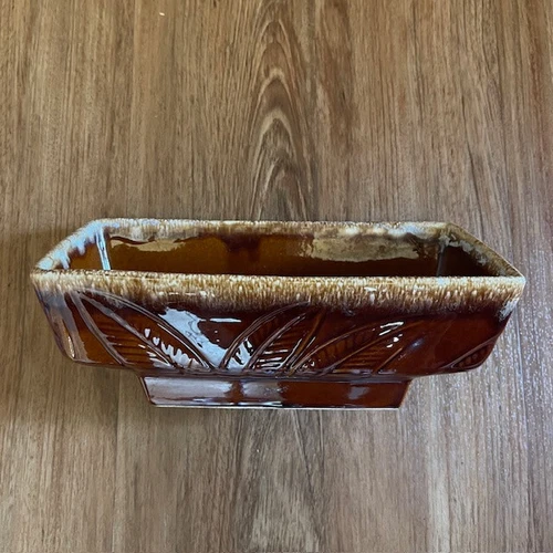 Vintage Hull Pottery Rectangle Planter F78 Brown / Tan Drip Glaze Leaf Pot
