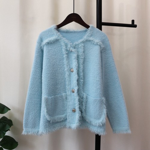 Womens Faux Mink Fur Knitted Cardigan Winter New Tassel Loose Sweater Jackets - Bild 17 von 24