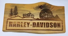 Harley Davidson Hand Etched Wood Carved Sign Plaque 24" Man Cave Gift 