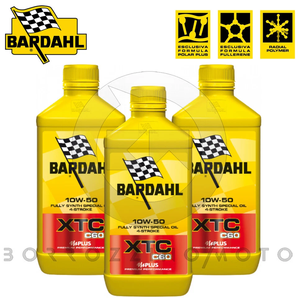 3 Lt OLIO 100% SINTETICO MOTO 4T BARDAHL XTC C60 10w50 MA2 FULLERENE POLAR PLUS