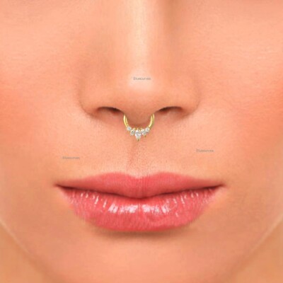 Real Diamond Clicker Hoop Septum Clicker for Ear Daith, Helix Nose Ring 18k  Gold