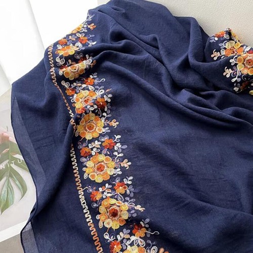 Soft Embroidery Floral Ethnic Scarf Shawl Skirt Women Muslim Travel Photography - Picture 12 of 16