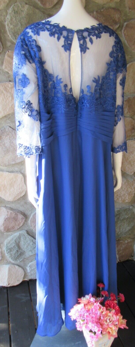 JJ's House 20W Round-Neck Zip Up 3/4/S Lace Floral Royal Blue