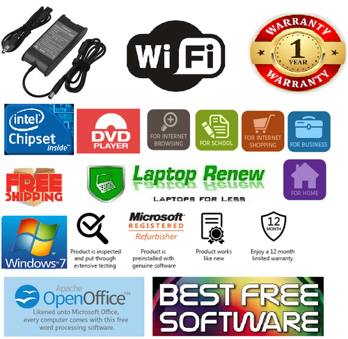 Dell Laptop Windows 7 Pro, 14", Intel 2.0, 80 GB, 2 GB, WIFI, Ac, NEW Battery - Picture 3 of 9