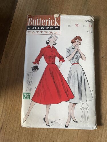 VINTAGE RETRO 1950s BUTTERICK 5941 LADIES size 14 Paper Sewing Pattern Dress - Picture 1 of 2