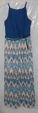 NEW Cute Long Maxi Blue Lace Striped Spaghetti strap Small w/ Belt Country Dress
