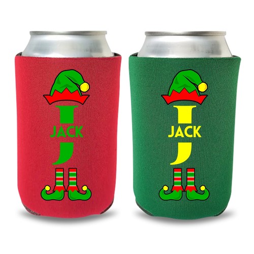 Custom Christmas Party Gift Can Cooler, Elf Monogram With Your Name Beer Coolies - Foto 7 di 14