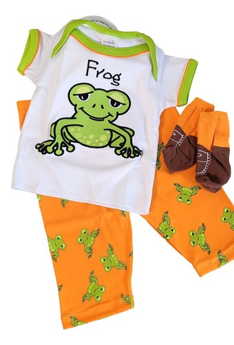 Baby Pants Set 3-Piece Tee Shirt Socks Green Frogs Newborn Infants 0-6 Months - Bild 3 von 8