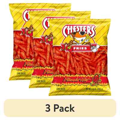 (3 Pack)  Chester's Fries Flamin' Hot Flavored Corn Snacks, 5.25 oz Bag