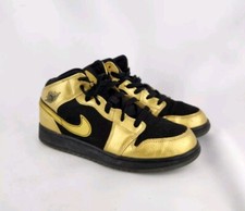 Jordan 1 Mid Metallic Gold Black 555112-905 XH Sneakers Shoes  6Y Women Size 8