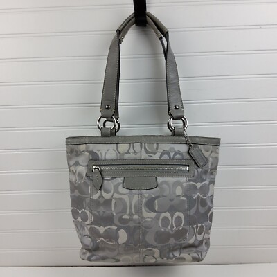 Coach Signature F15436 Tote Shoulder Handbag Purse Grey | eBay