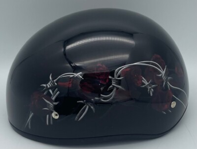 D.O.T. Daytona Skull Cap Helmet 1/2 Shell Barbed Roses Medium Open Box