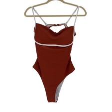 Contrast Size Small Removable Pads Cutout One Piece Swimsuit In Brown NWT