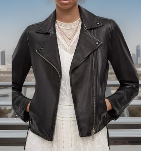 AllSaints Lamb Leather Jacket Dalby Biker Coat Sz XS EU32 NWOT - Picture 2 of 10