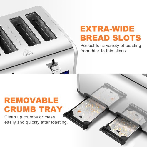 Toaster 4 Slices, Stainless Steel Toaster with Ultra-Clear LED Display - Picture 5 of 5