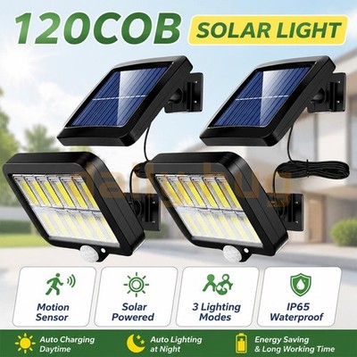 2PCS LED Motion Sensor Solar Lights Outdoor Wall IP65 Waterproof Security Lamp