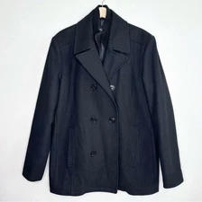 Kenneth Cole Reaction Wool Pea Coat Black Men's XLarge EUC Double Breasted
