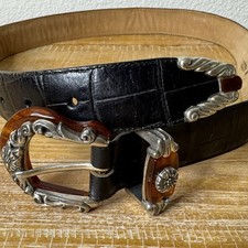 VTG Brighton Black Croc Leather Silver Buckle Tortoise Bake Lite Type Y2K 90s M