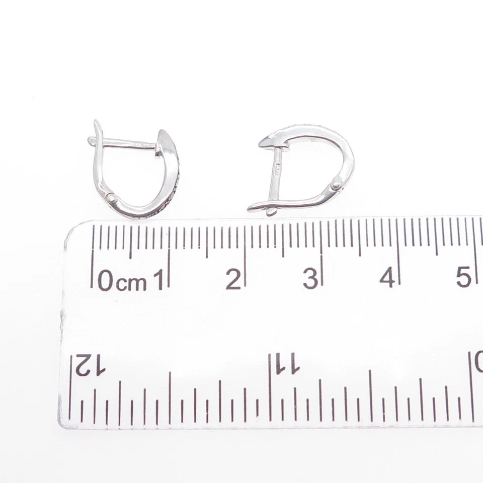 925 Sterling Silver Real Round-Cut Diamond Hoop Earrings - Image 4 of 4