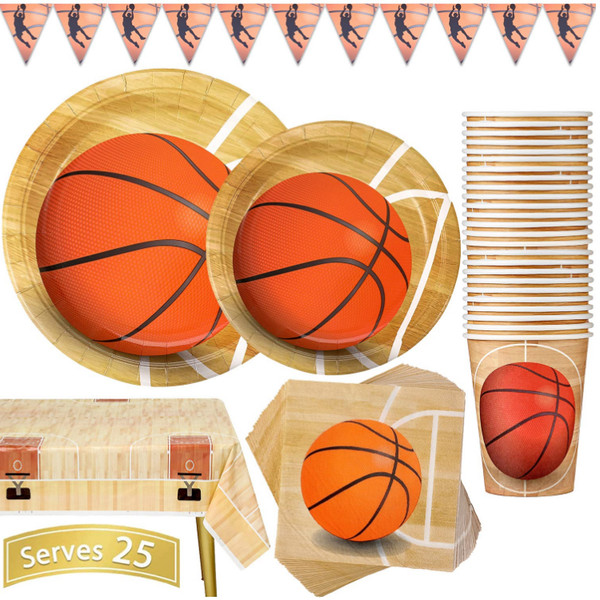 Basketball Partygeschirr 102 StüCk 25 GäSte Set Teller Tassen Servietten T-image