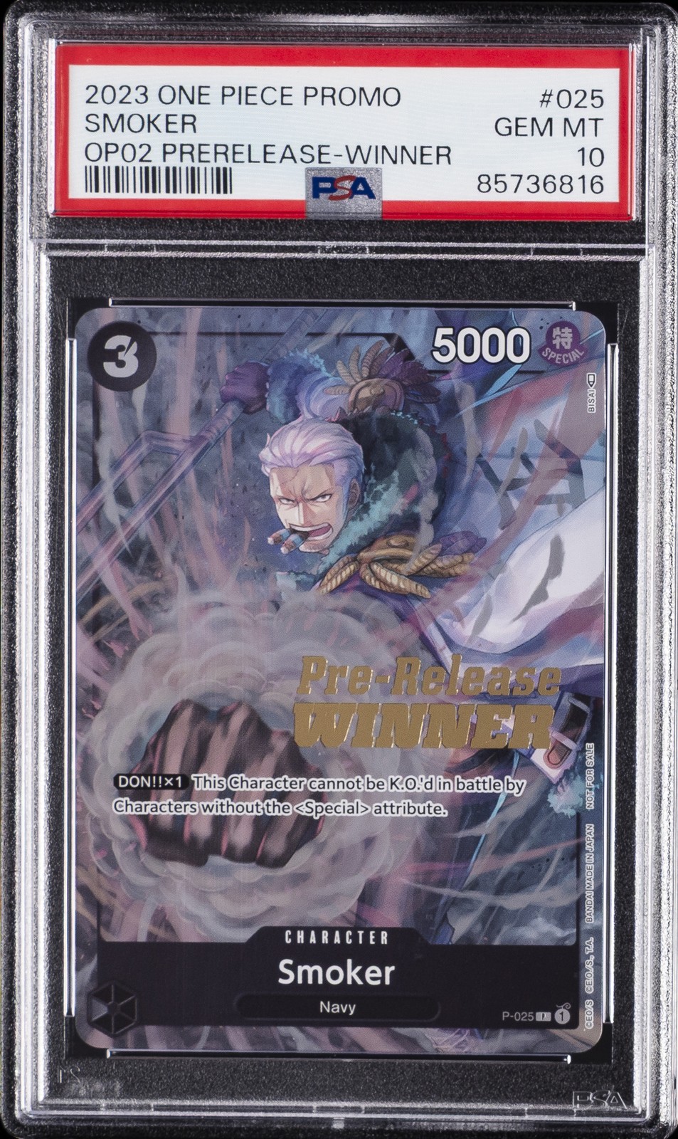2023 ONE PIECE PROMOS PARAMOUNT WAR PRE-RELEASE-WINNER #025 SMOKER PSA 10
