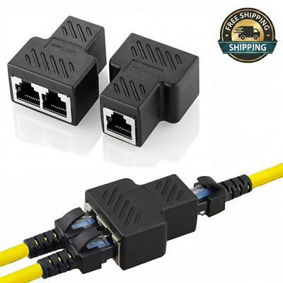 2Pcs RJ45 Splitter Adapter 1 to 2 Way LAN Ethernet Cable Connector Network Plug
