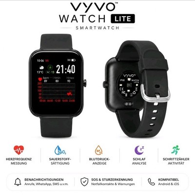 Vyvo Watch Lite Smartwatch SpO2 Blutdruck Puls Fitness Tracker Neu OVP