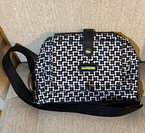 Lily Bloom Black White Geometric Crossbody Bag Medium Zip Lined Pockets