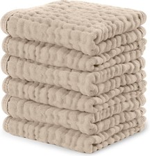 Muslin Baby Washcloths 6 Pack - Soft 6-Layer Cotton Wash Cloths for Sensitive