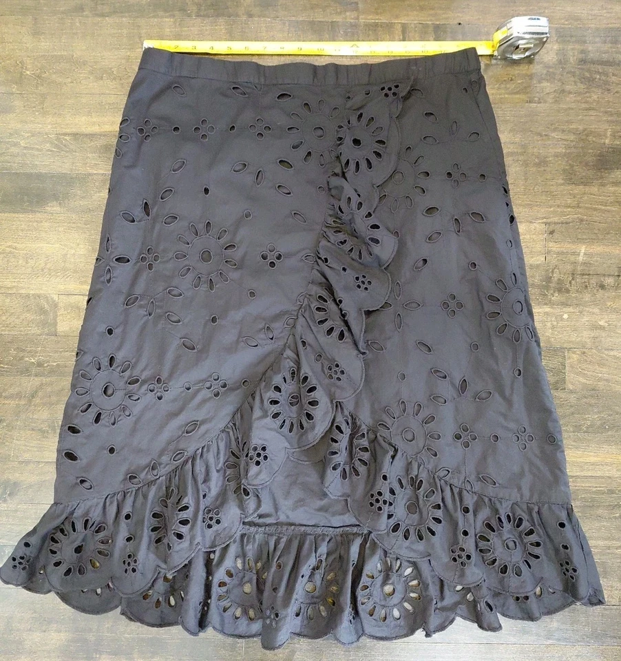 Maxi falda midi con volantes delanteros negros talla XXL J Crew cintura elástica ojales Foto 2 de 4