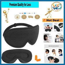 Sleep Mask 3D Contoured Light Blocking Eye Mask Adjustable Strap Black