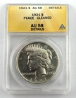 1921 Peace Silver $1 Dollar ANACS AU58 Details Cleaned