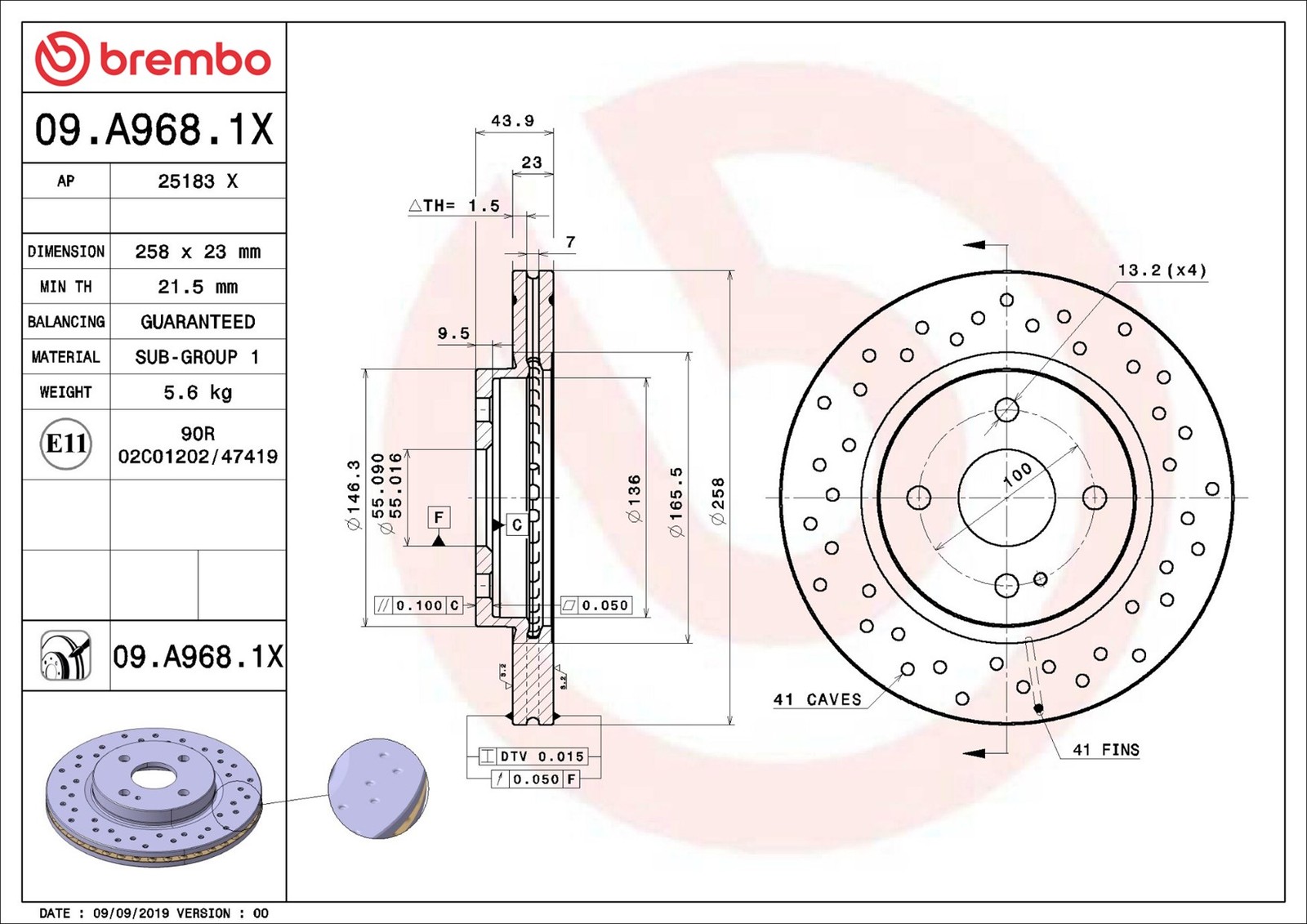 Brembo Bremsscheibe 1 Stück Größe 09 09.A968.1x - Bild 5