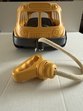 Green Toys Yellow School Bus Pull Toy for Preschool Pretend Play Vehicle