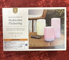 Threshold LED Pillar Candle Set Multicolor Flickering 4-Piece W/ Remote Timer
