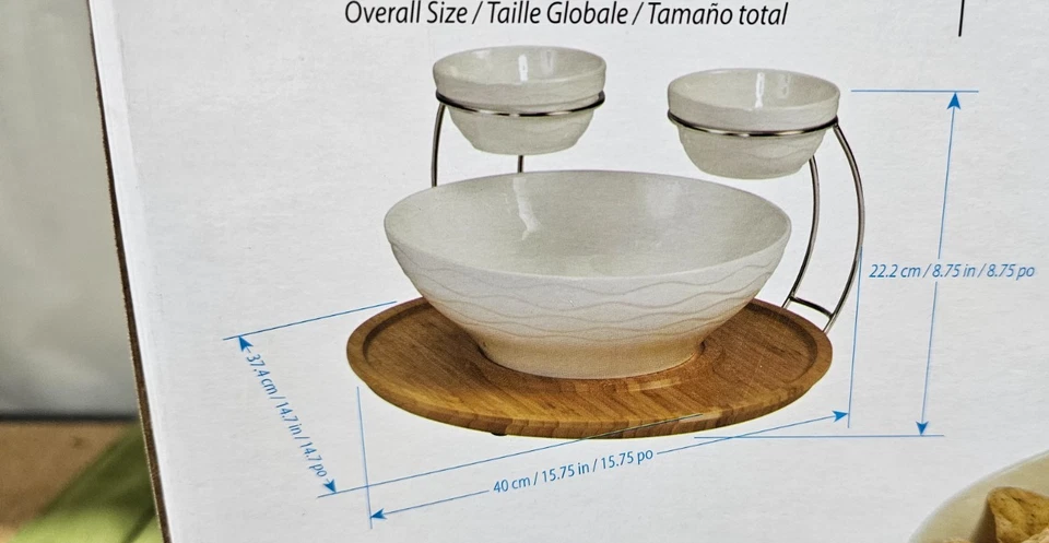 CreativeWare Juego de servir vino y cena de cerámica con bandeja de bambú (cóctel) Foto 4 de 4