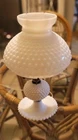Vintage White Milk Glass Hobnail Table Lamp Electric   Saucer Base 14" Fenton
