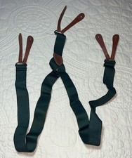 VIntage Elastic Forest Green Mens Suspenders with Brown Leather tabs