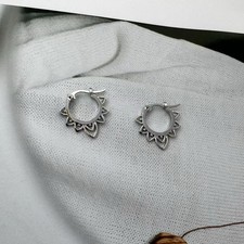 Hollow Flower Silver Hoop Earrings for Women