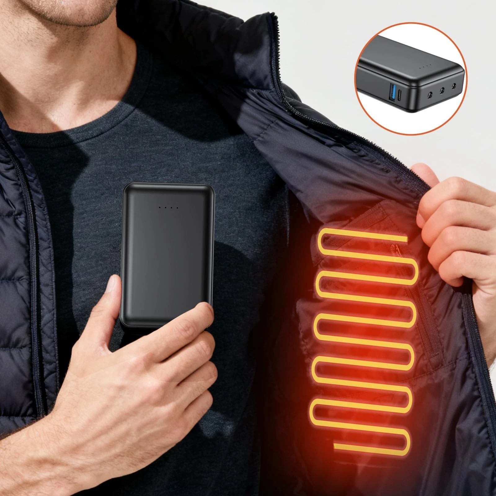 20000mAh Heated Vest Jacket Battery Pack Power Bank for Heated Clothing Men Wome - product detail image 7