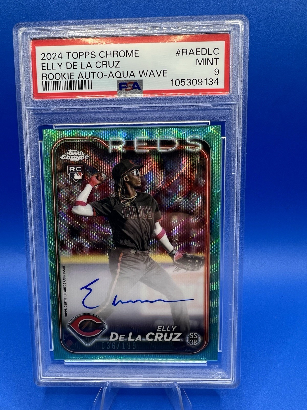 2024 Topps Chrome - Rookie Auto Elly De La Cruz #RA-EDLC Aqua Wave PSA 9 /199