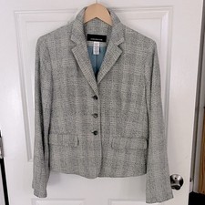 Jones New York Cotton Silk blend baby blue, cream, black, Tweed Blazer Sz 8