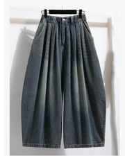 New Spring Womens Casual Denim Loose Trousers Wide Leg Elastic Waist Pants Jeans