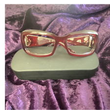 Gucci Women s Oversized Rectangle Sunglasses Red Plastic Frame Gray Tinted