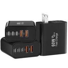 3-Pack 60W USB C Charger Block Fast Charging 5-Port Wall Plug