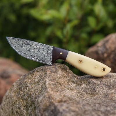 Handmade Damascus Steel Knife Cow Boy Camel Bone Wood Handle