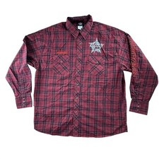 Wrangler Shirt Mens XL Red Plaid Western Snap PBR Professional Bull Riders Rodeo