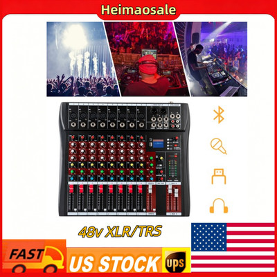 8-Channel Professional Audio Mixer Console w/USB, 48V Phantom Power & XLR/TRS，US